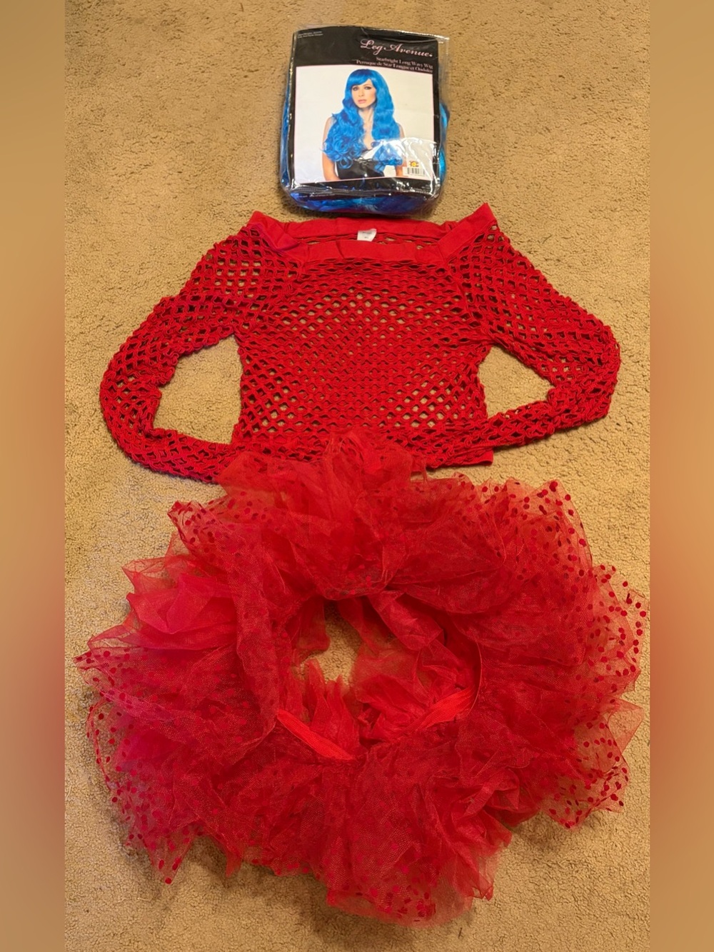 Leg Avenue Blue Wig & Red Tutu and Balera Red Fishnet Top Set